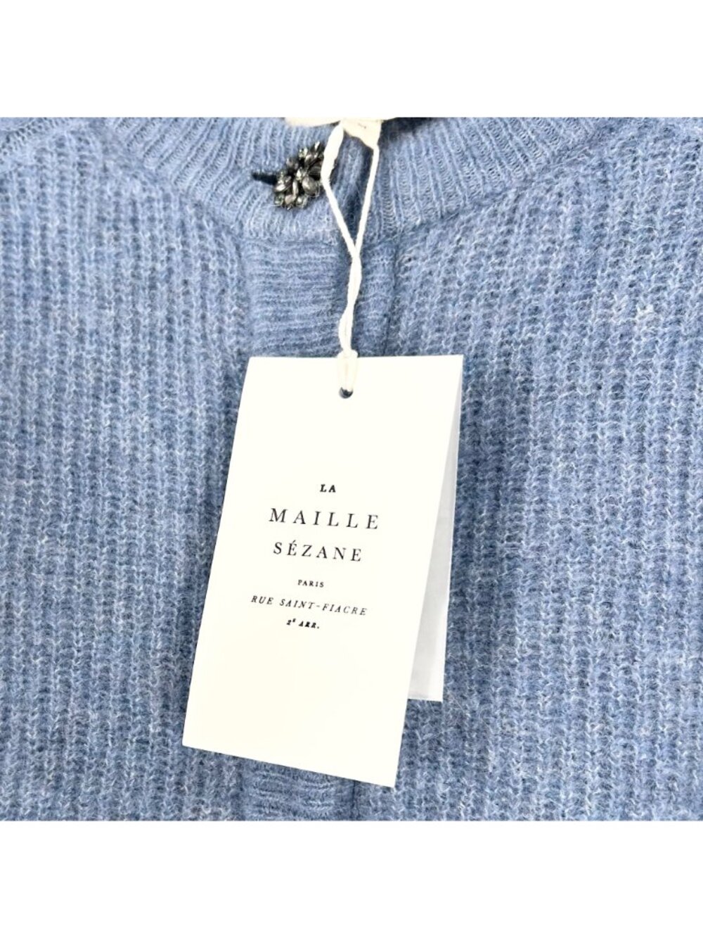 NWT Sézane Othello Baby Alpaca Cardigan in Ice Blue - Picture 9 of 11